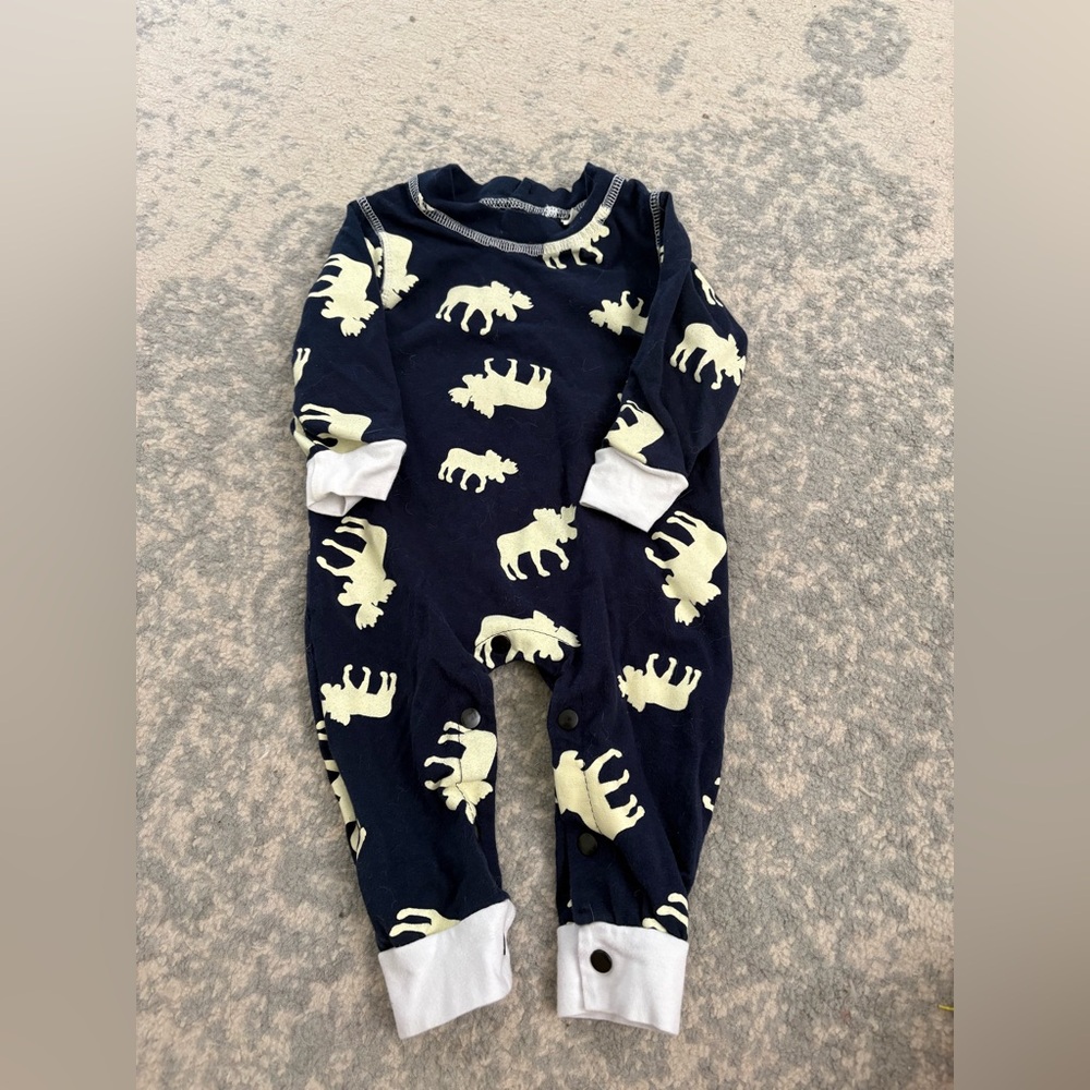 Navy Blue Moose Print Kids One Piece